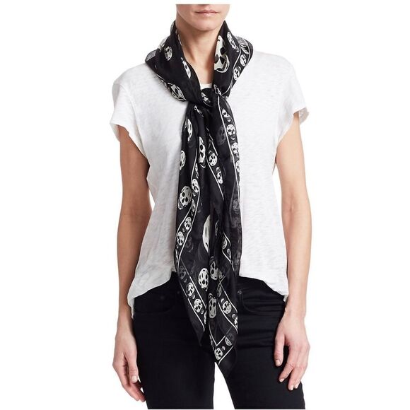 Alexander McQueen Classic Skull Silk Chiffon Scarf - Picture 2 of 9